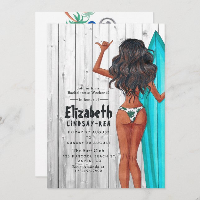 Rustic Summer Surf Beach Trip Bachelorette Weekend Invitation (Front/Back)