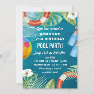 Rustic Summer Swimming Pool Party Birthday  Invita Invitation