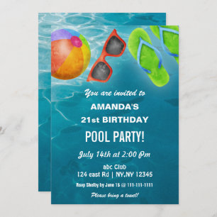 Rustic Summer Swimming Pool Party Birthday  Invitation