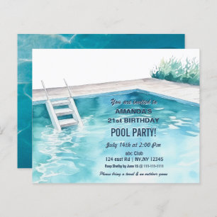 Rustic Summer Swimming Pool Party Birthday Invite