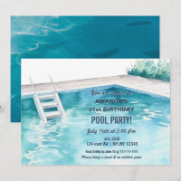 Rustic Summer Swimming Pool Party Birthday Invite