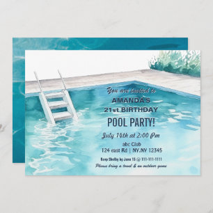 Rustic Summer Swimming Pool Party Birthday  Invite