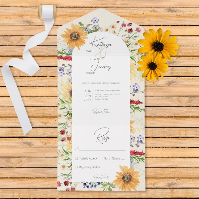 Rustic Summer Wildflower Sunflower Cream No Dinner All In One Invitation (Creator Uploaded)