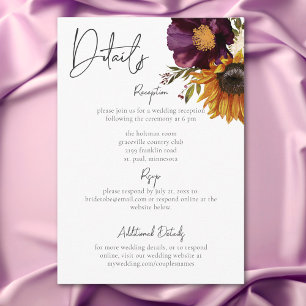 Rustic Summer Wildflowers & Sunflowers Details Enclosure Card