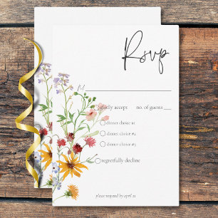 Rustic Summer Wildflowers & Sunflowers Dinner RSVP Card