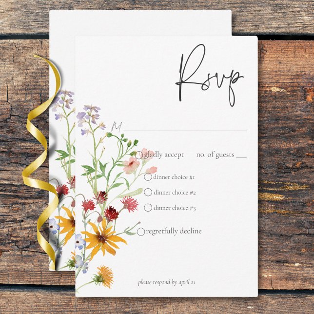 Rustic Summer Wildflowers & Sunflowers Dinner RSVP Card (Rustic Summer Wildflowers & Sunflowers Dinner RSVP Card)