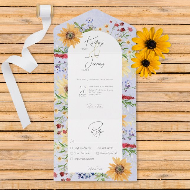 Rustic Summer Wildflowers Sunflowers Peri Dinner All In One Invitation (Creator Uploaded)