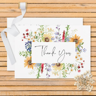 Rustic Summer Wildflowers & Sunflowers Wedding Thank You Card