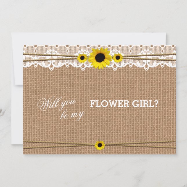 Rustic Sun Flower Will You Be My Flower Girl Invitation (Front)