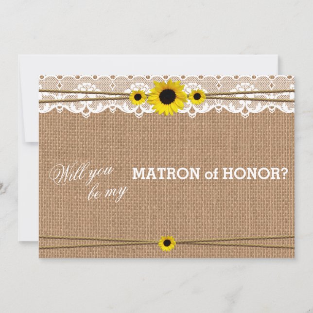 Rustic Sun Flower Will You Be My Matron of Honour Invitation (Front)