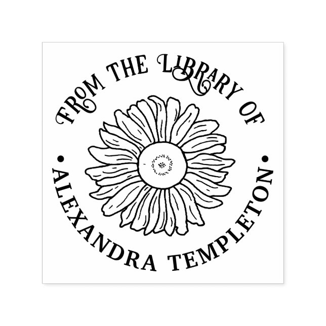 Rustic Sunflower #1 Round Library Book Name Self-inking Stamp (Design)