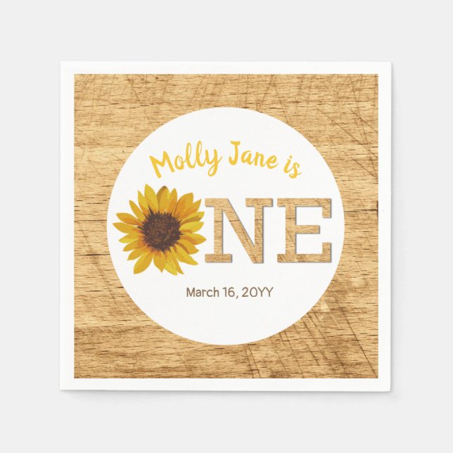 Rustic Sunflower 1st Birthday Boho Watercolor Napkin (Front)
