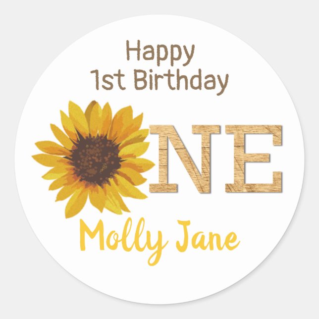 Rustic Sunflower 1st Birthday Classic Round Sticker (Front)