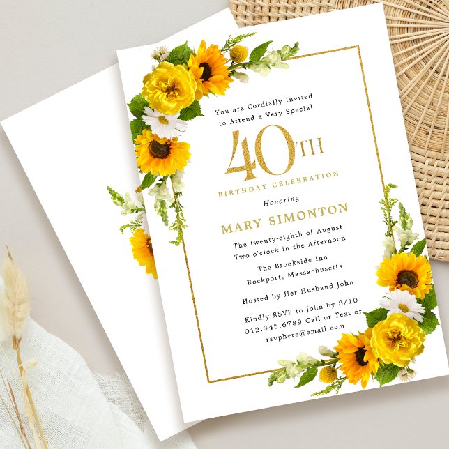 Rustic Sunflower 40th Birthday Party Invitation (Send an invitation your guests with notice!)