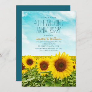 Rustic Sunflower 40th Wedding Anniversary Floral Invitation