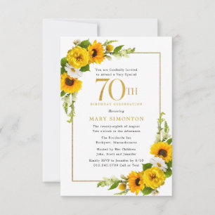 Rustic Sunflower 70th Birthday Party Invitation