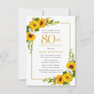 Rustic Sunflower 80th Birthday Party Invitation