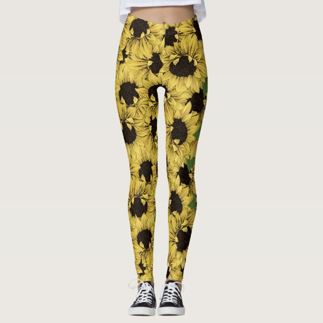 Rustic Sunflower All Over Design Leggings (Front)