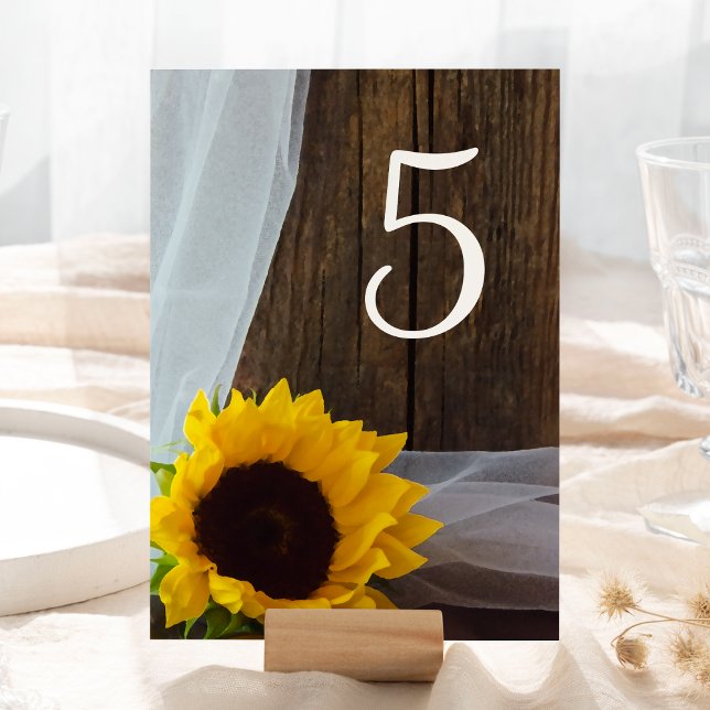Rustic Sunflower and Barn Wood Country Wedding Table Number (Creator Uploaded)