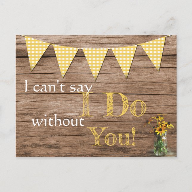 Rustic Sunflower and Gingham bridesmaid invitation Postcard (Front)