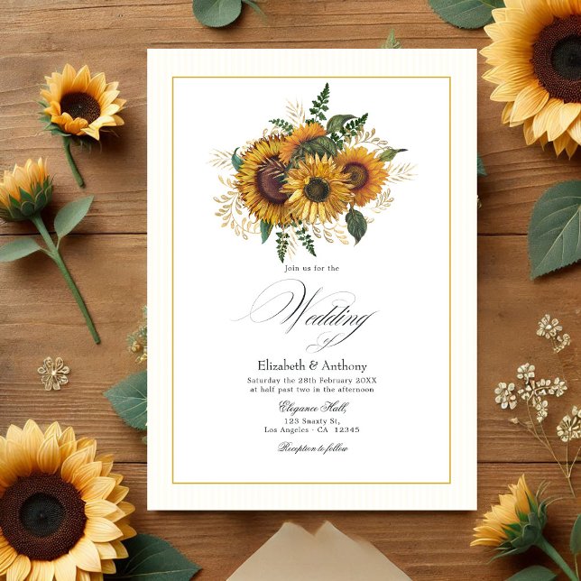 Rustic Sunflower and Gold Wedding Invitation (Rustic Sunflower and Gold Wedding Invitation)