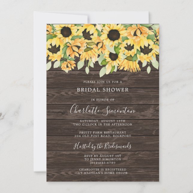 Rustic Sunflower and Greenery Bridal Shower Invitation (Front)