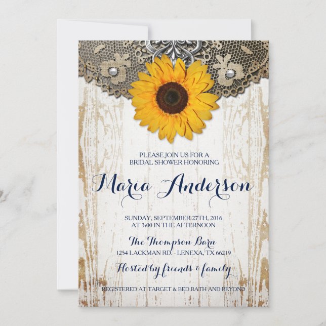 Rustic Sunflower and Lace Bridal Shower Invite (Front)