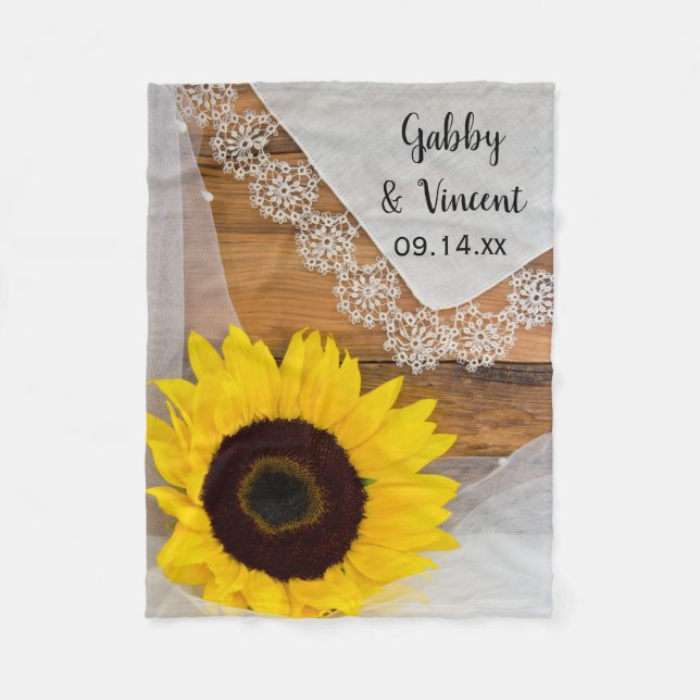 Rustic Sunflower and Lace Country Wedding Fleece Blanket (Front)
