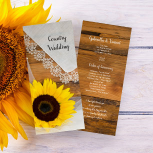 Rustic Sunflower and Lace Country Wedding Program Programme