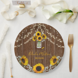 Rustic Sunflower and Mason Jar Wedding Paper Plate