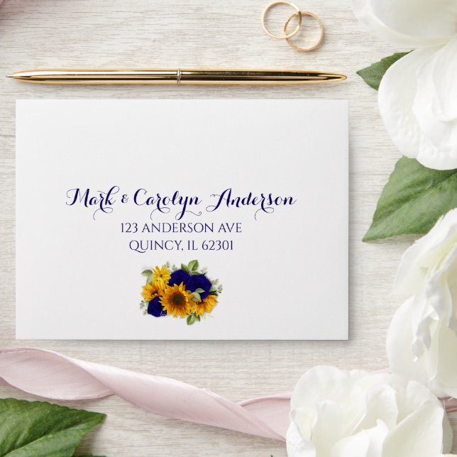Rustic Sunflower and Navy Roses Envelopes (Wedding)