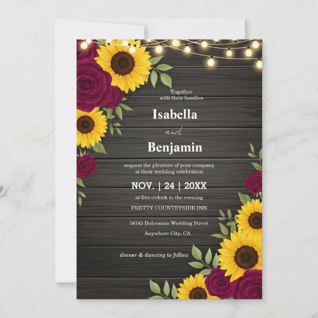 Rustic Sunflower and Rose Wedding Invitation (Front)