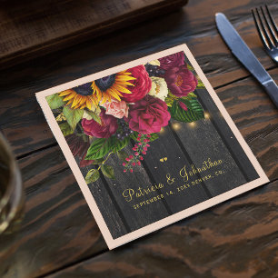 Rustic sunflower and roses personalised wedding napkin