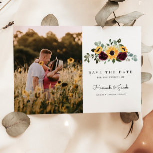 Rustic Sunflower and Roses Photo Save the Date