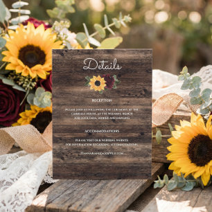 Rustic Sunflower and Roses Wedding Details Enclosure Card