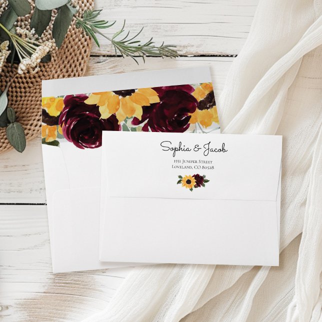 Rustic Sunflower and Roses Wedding Envelope (Creator Uploaded)