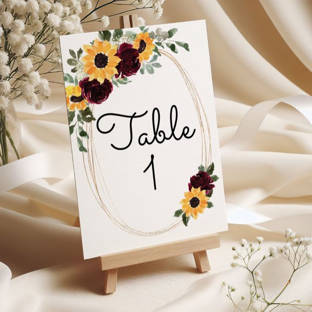 Rustic Sunflower and Roses Wedding Table Number (Creator Uploaded)