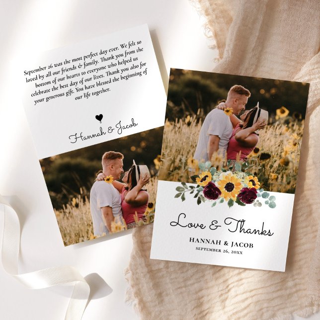 Rustic Sunflower and Roses Wedding Thank You Card (Creator Uploaded)