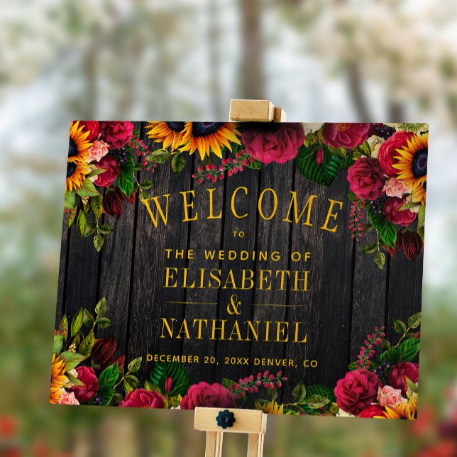 Rustic sunflower and roses wedding welcome sign (Creator Uploaded)