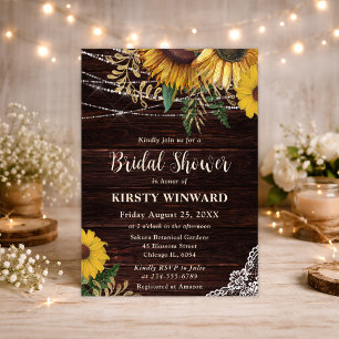 Rustic Sunflower and String Lights Bridal Shower Invitation