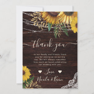Rustic Sunflower and String Lights Wedding Thank You Card