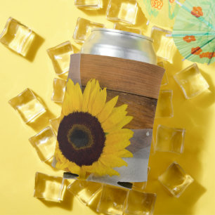 Rustic Sunflower and Veil Country Wedding Favour Can Cooler