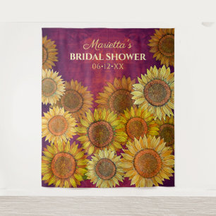 Rustic Sunflower Art Purple Bridal Shower Backdrop Tapestry