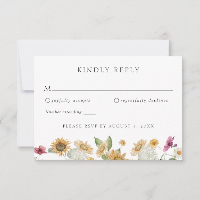 Rustic Sunflower Autumn Wedding RSVP Response Card (Front)
