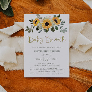 Rustic Sunflower   Baby Brunch with Gold Script Invitation