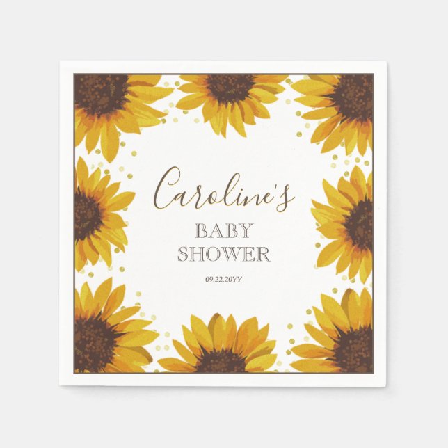 Rustic Sunflower Baby Shower Boho Watercolor Napkin (Front)