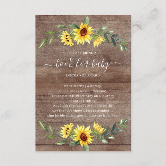Rustic Sunflower Baby Shower Book for Baby Enclosure Card (Front)