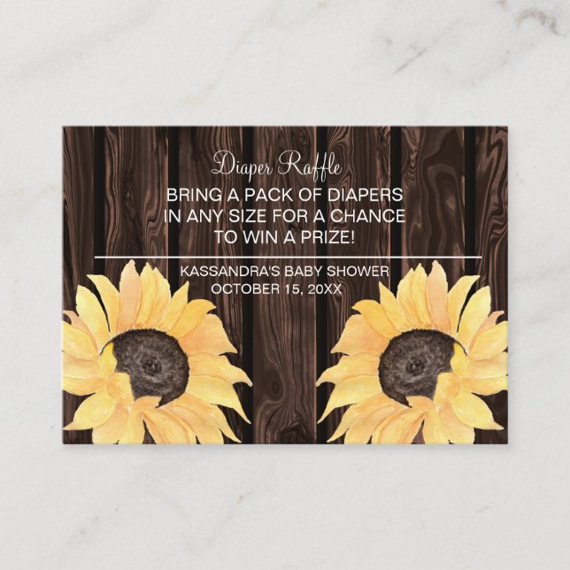 Rustic Sunflower Baby Shower Diaper Raffle Enclosure Card (Front)