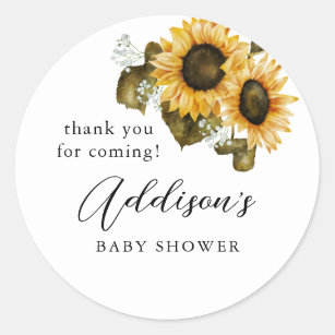 Rustic Sunflower Baby Shower Favour Classic Round Sticker