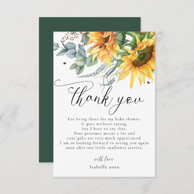Rustic Sunflower Baby Shower Thank You (Front/Back)
